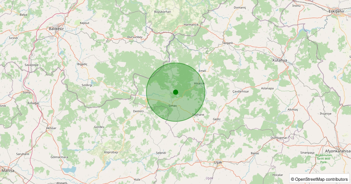 24 Ekim 2025 saat 20:56 - Simav - Eğirler Köyü - 1.10ml depreminin harita gösterimi
