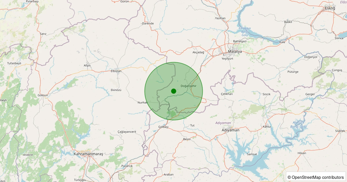 24 Ekim 2025 saat 23:41 - Doğanşehir - Elmalı - 2.80ml depreminin harita gösterimi