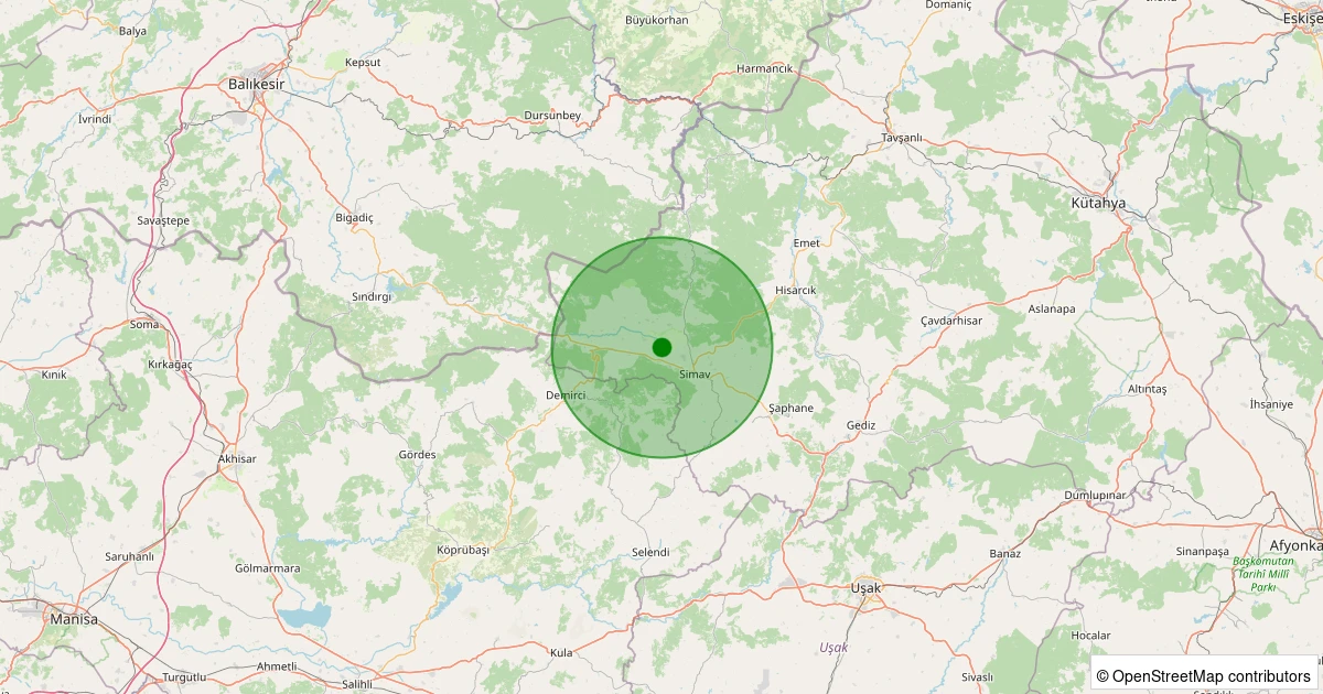 24 Ekim 2025 saat 23:26 - Simav - Çaysimav - 1.00ML depreminin harita gösterimi