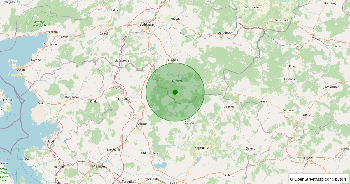 25 Ekim 2025 saat 00:27 - Sındırgı - Sinandede - 0.90ML depreminin harita gösterimi