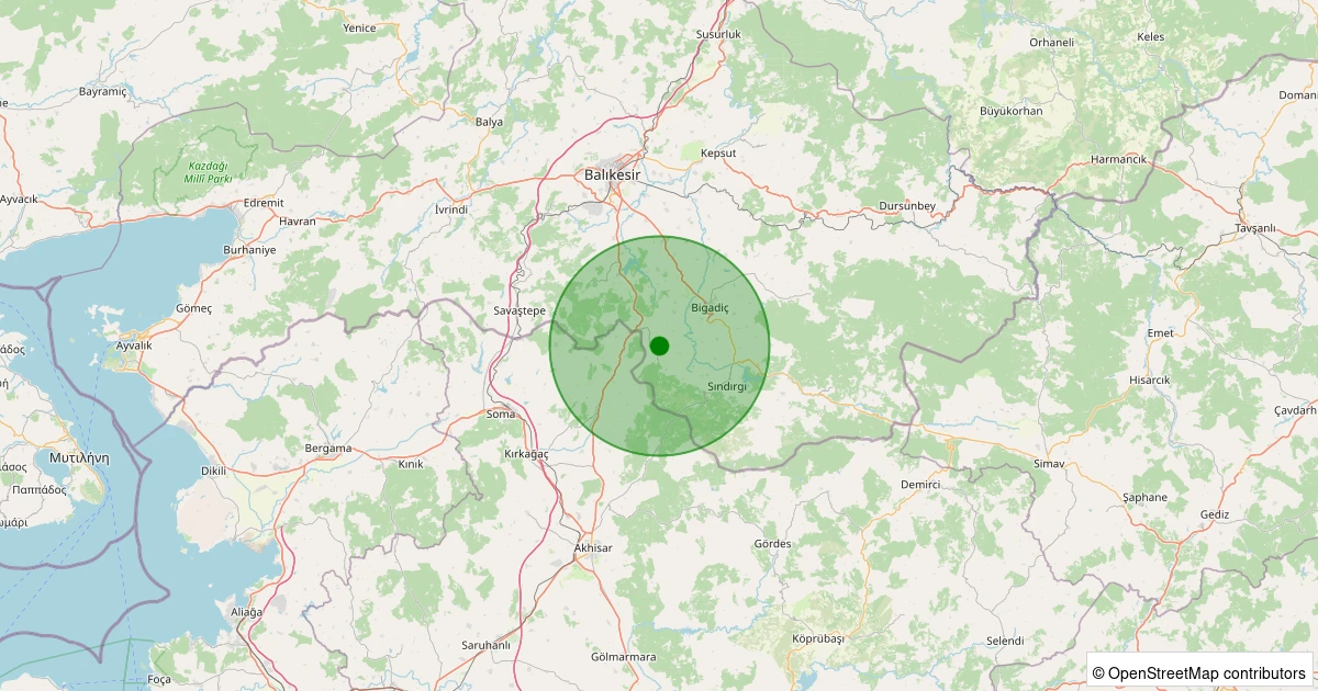 25 Ekim 2025 saat 00:56 - Sındırgı - Gölcük - 1.50ml depreminin harita gösterimi