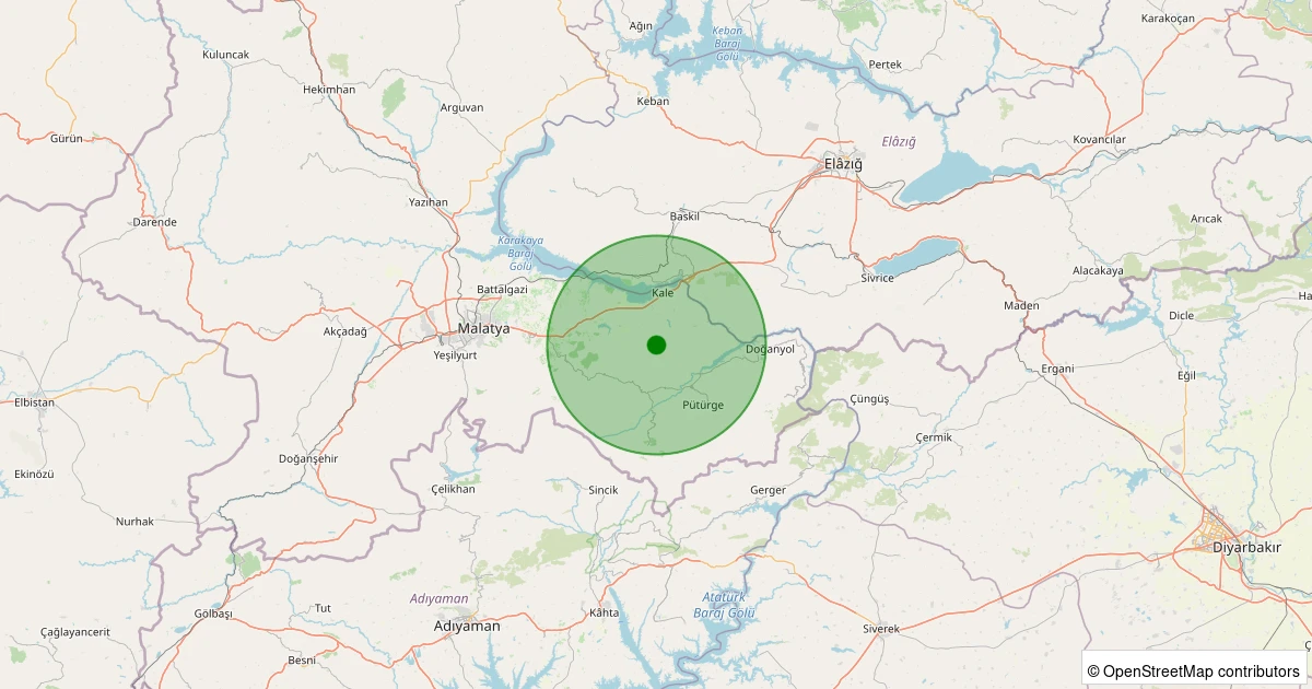 25 Ekim 2025 saat 00:57 - Pütürge - Pazarcık Köyü - 1.00ml depreminin harita gösterimi