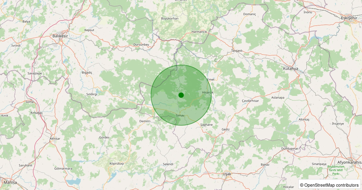 25 Ekim 2025 saat 01:43 - Simav - Yemişli Köyü - 2.50ml depreminin harita gösterimi