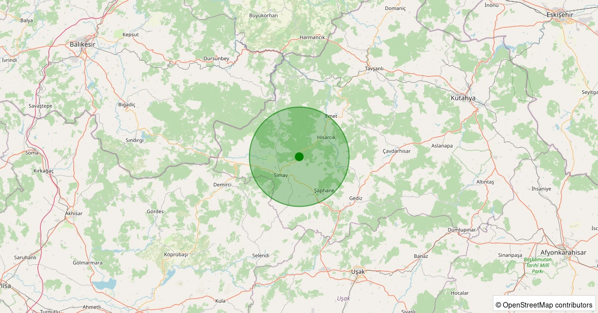 25 Ekim 2025 saat 01:57 - Simav - Söğüt Köyü - 1.30ml depreminin harita gösterimi