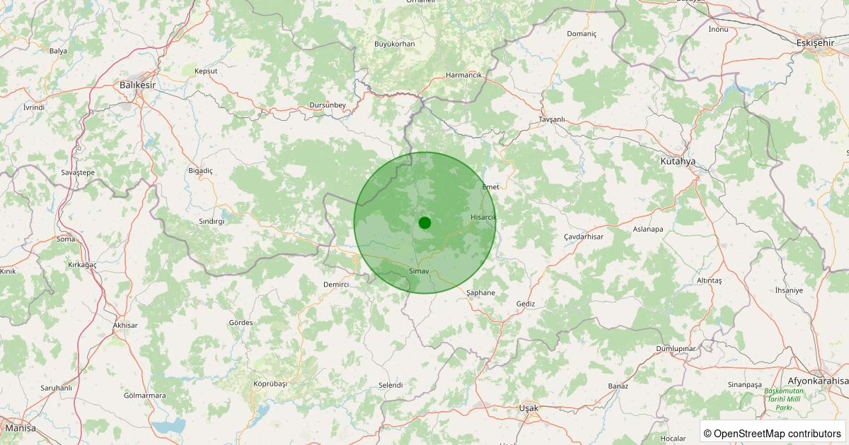 25 Ekim 2025 saat 02:19 - Simav - Yemişli Köyü - 1.40ml depreminin harita gösterimi