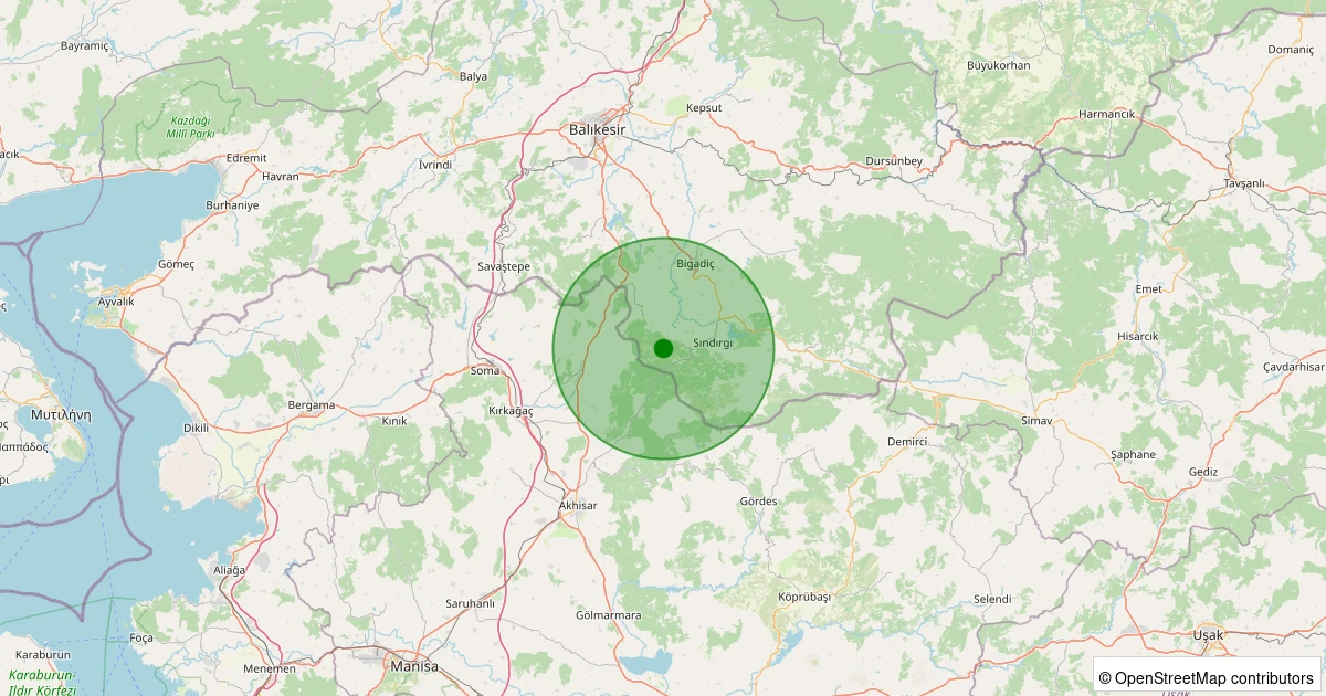 25 Ekim 2025 saat 05:57 - Sındırgı - Alakır - 2.70ml depreminin harita gösterimi