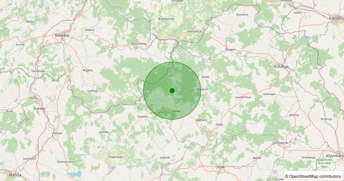 25 Ekim 2025 saat 07:50 - Simav - Yeniler Köyü - 2.10ml depreminin harita gösterimi