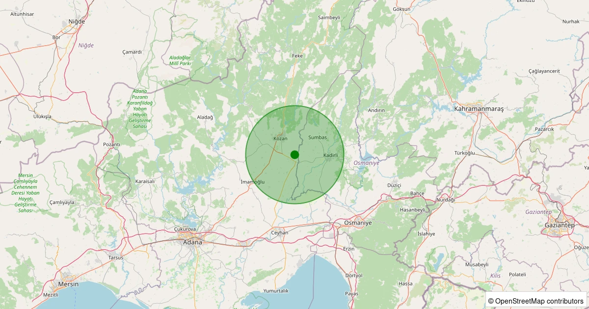 25 Ekim 2025 saat 06:09 - Kozan - 1.10ml depreminin harita gösterimi