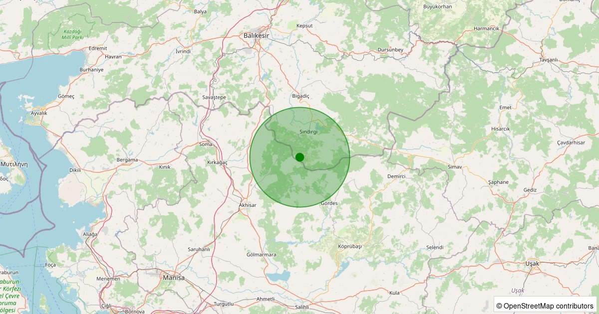 24 Ekim 2025 saat 05:54 - Sındırgı - Kınık - 1.30ml depreminin harita gösterimi