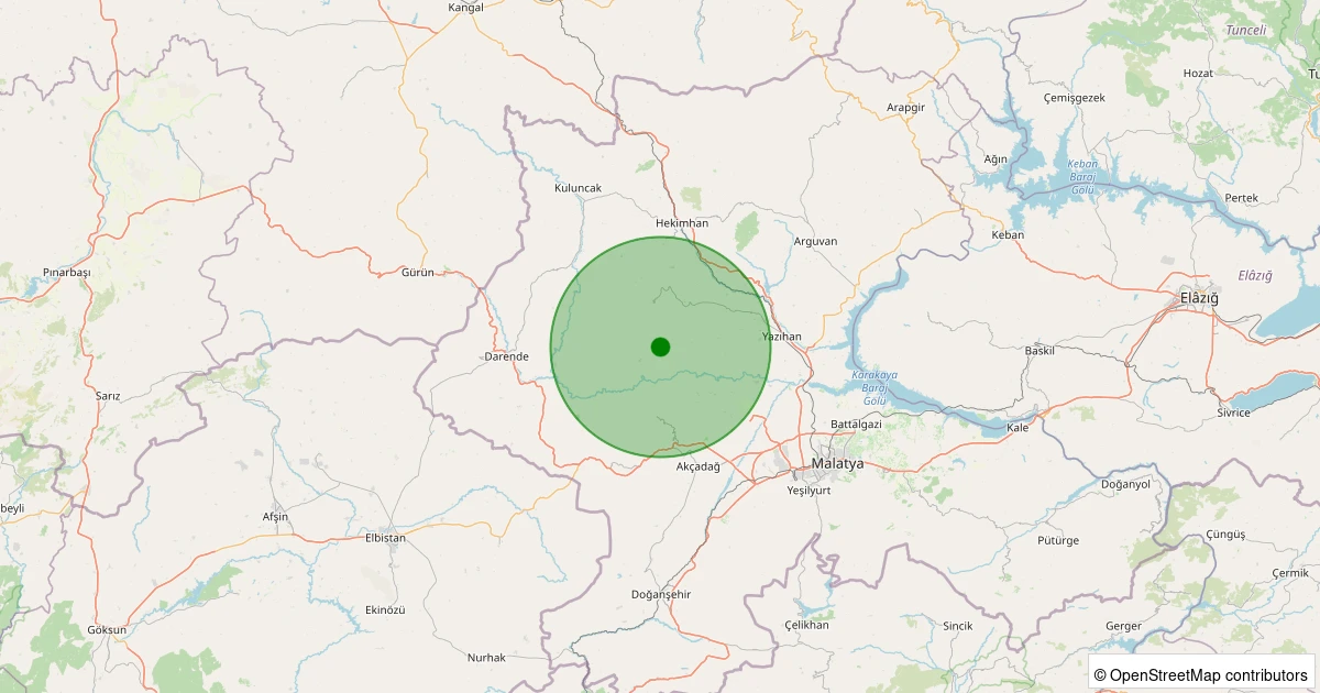 24 Ekim 2025 saat 01:38 - Hekimhan - Yeşilköy Köyü - 1.40ml depreminin harita gösterimi