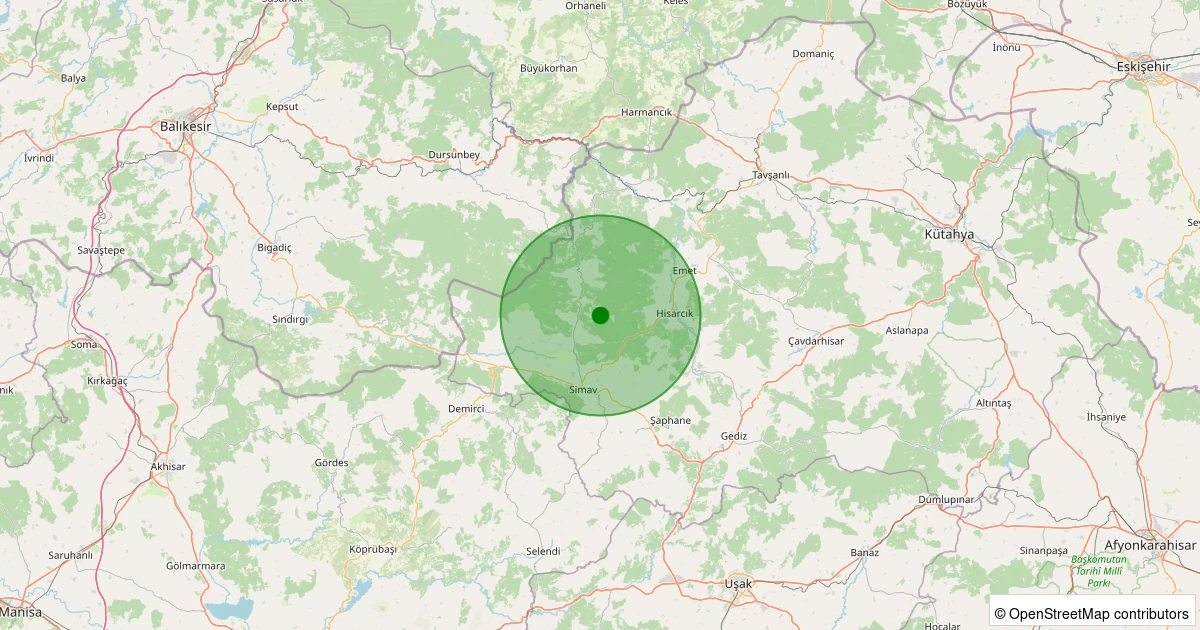 23 Ekim 2025 saat 17:05 - Simav - Yeşildere Köyü - 1.00ml depreminin harita gösterimi