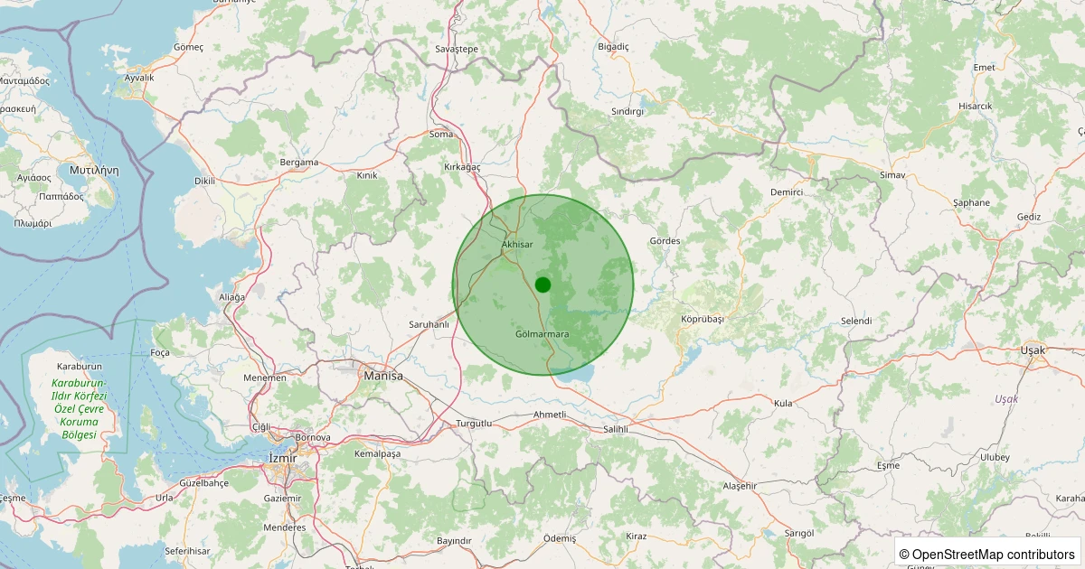 23 Ekim 2025 saat 13:46 - Akhisar - Boyalılar Köyü - 1.10ml depreminin harita gösterimi