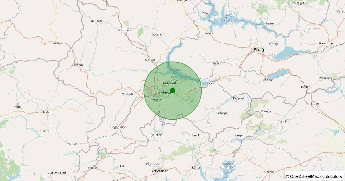22 Ekim 2025 saat 12:11 - Battalgazi - Bahcebaşı Köyü - 1.30ml depreminin harita gösterimi
