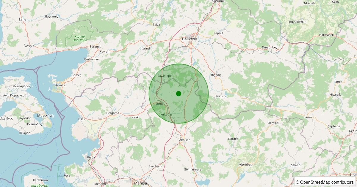 22 Ekim 2025 saat 11:38 - Soma - Çevircek - 1.50ml depreminin harita gösterimi