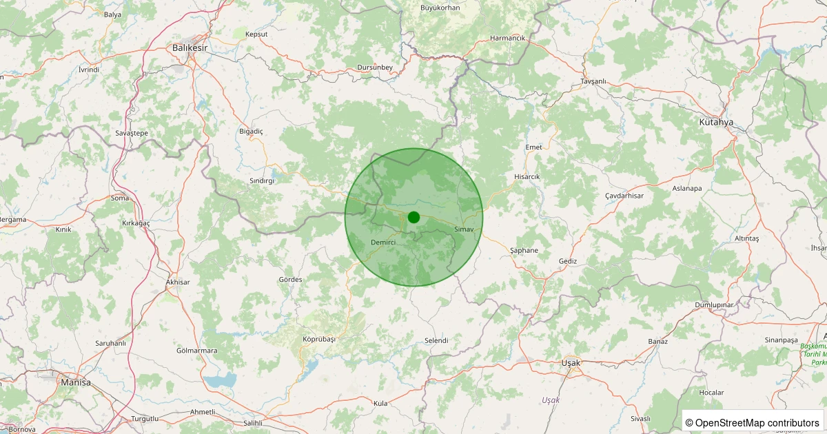 22 Ekim 2025 saat 01:26 - Simav - Hisarbey Köyü - 1.50ml depreminin harita gösterimi