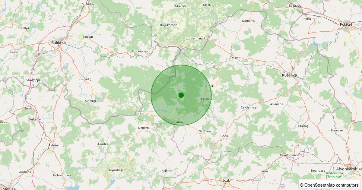 25 Ekim 2025 saat 11:44 - Simav - Yeşildere Köyü - 0.80ml depreminin harita gösterimi
