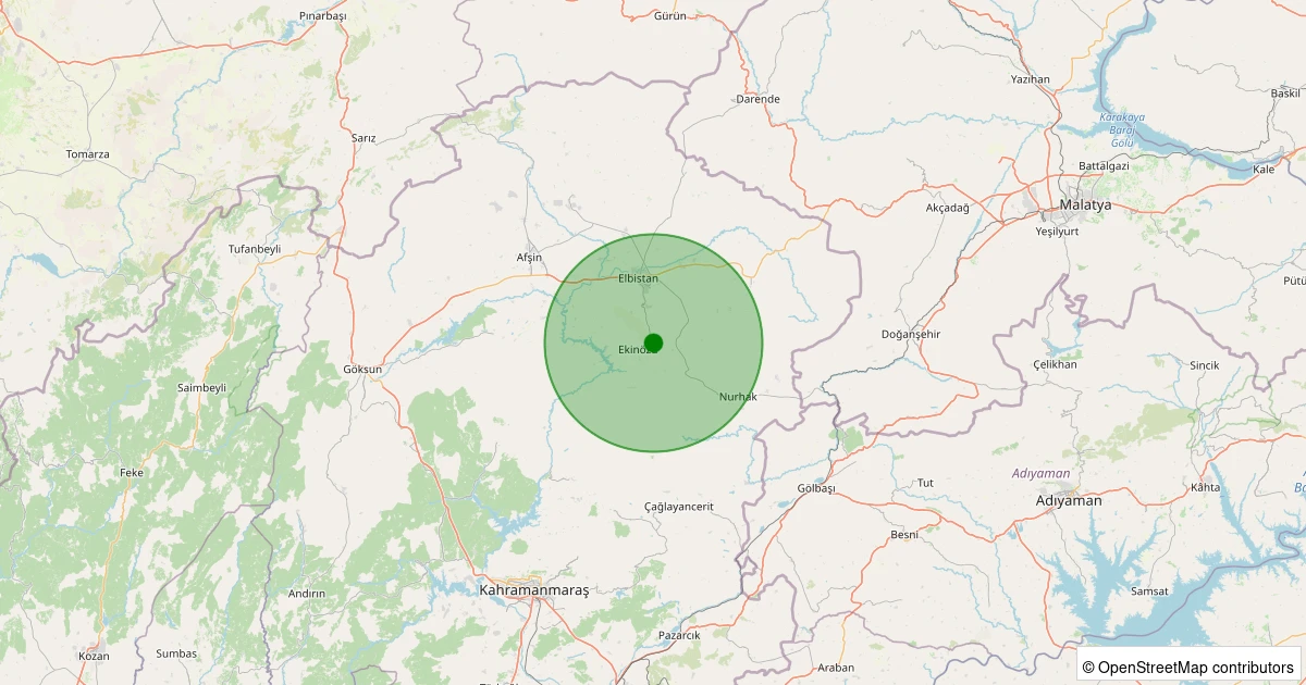 25 Ekim 2025 saat 12:13 - Ekinözü - 1.90ml depreminin harita gösterimi