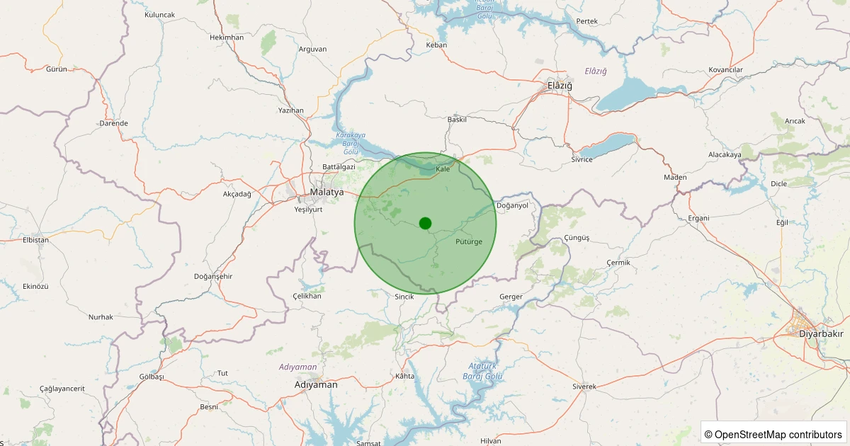 25 Ekim 2025 saat 12:24 - Pütürge - Çayköy Köyü - 1.20ML depreminin harita gösterimi