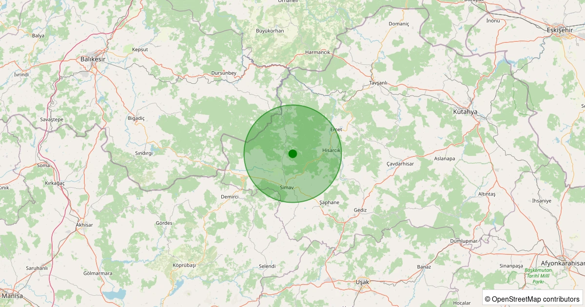25 Ekim 2025 saat 12:41 - Simav - Maden Köyü - 1.60ml depreminin harita gösterimi