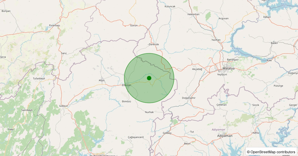 25 Ekim 2025 saat 12:15 - Elbistan - İkizpınar Köyü - 1.30ml depreminin harita gösterimi