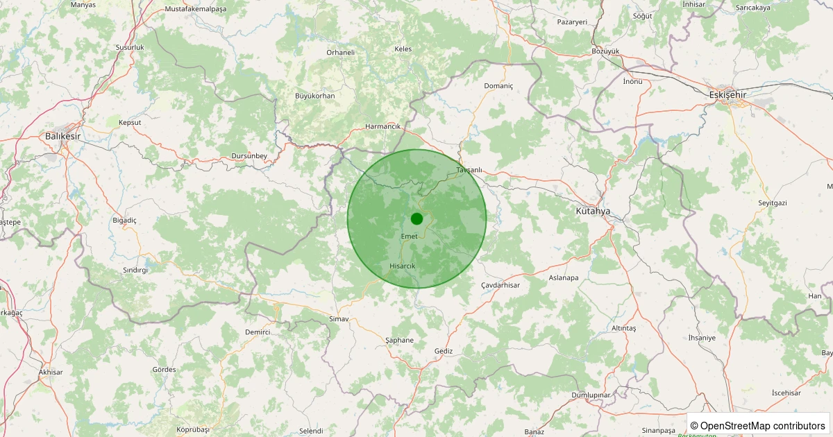 25 Ekim 2025 saat 13:27 - Emet - Günlüce Şehitler - 1.10ml depreminin harita gösterimi