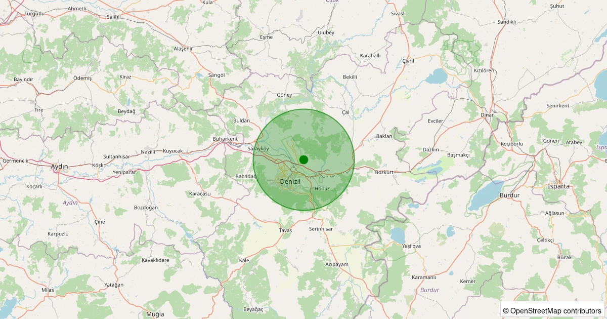 25 Ekim 2025 saat 13:21 - Pamukkale - Irlıganlı Köyü - 1.50ml depreminin harita gösterimi