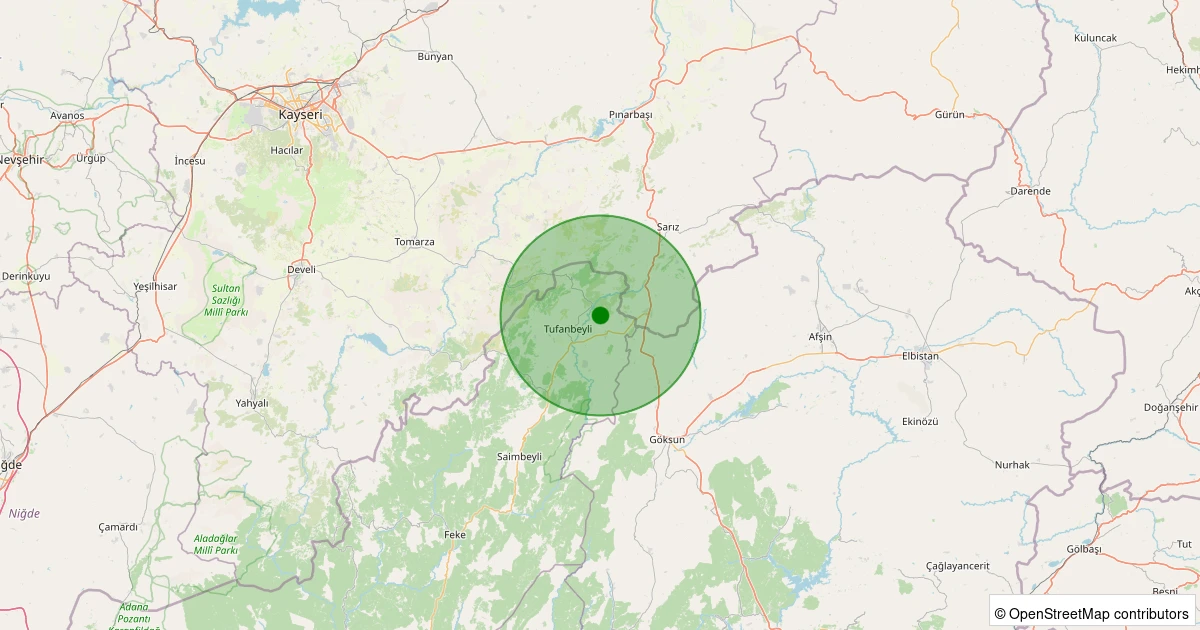 25 Ekim 2025 saat 15:50 - Tufanbeyli - Bolatpınar - 1.50ml depreminin harita gösterimi