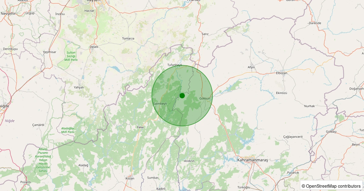 25 Ekim 2025 saat 16:37 - Göksun - Kaleboynu - 1.50ml depreminin harita gösterimi