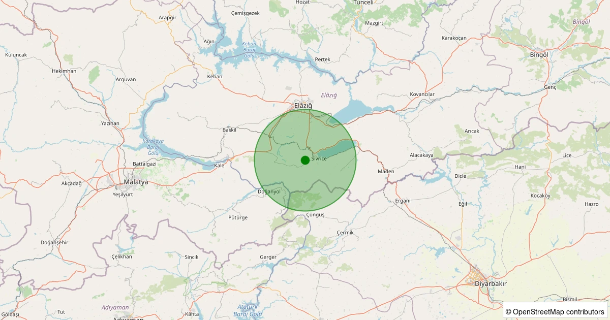 25 Ekim 2025 saat 17:43 - Sivrice - Kürk Köyü - 0.90ML depreminin harita gösterimi