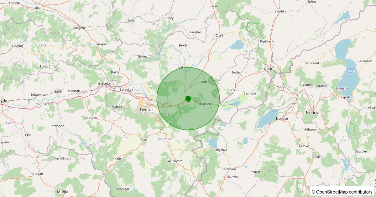 25 Ekim 2025 saat 22:09 - Honaz - Yokuşbaşı - 0.90ML depreminin harita gösterimi
