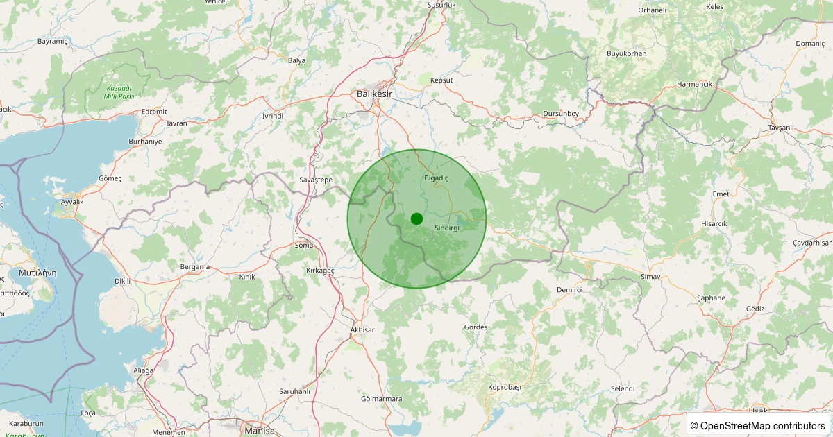 25 Ekim 2025 saat 23:58 - Sındırgı - Alacaatlı - 0.70ML depreminin harita gösterimi