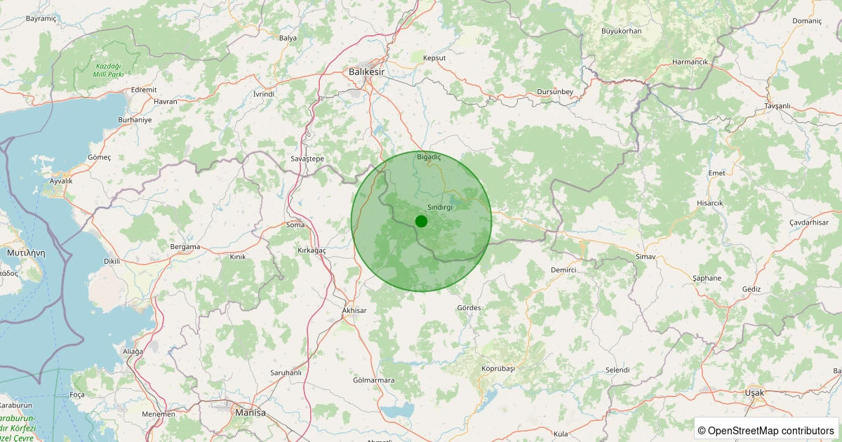 26 Ekim 2025 saat 00:55 - Sındırgı - Kertil - 0.90ML depreminin harita gösterimi
