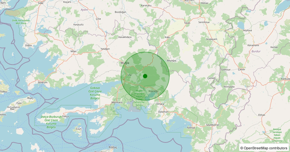 26 Ekim 2025 saat 02:12 - Köyceğiz - Balcılar - 1.00ml depreminin harita gösterimi
