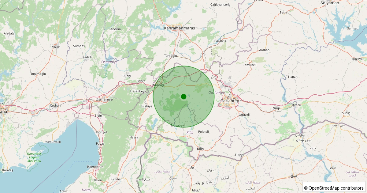 26 Ekim 2025 saat 02:32 - Nurdağı - Kartal - 1.60ml depreminin harita gösterimi