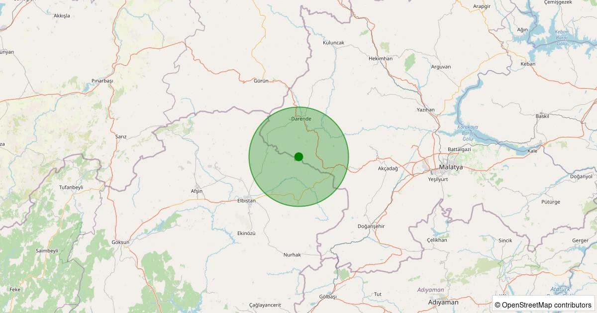 26 Ekim 2025 saat 02:38 - Darende - Yenice - 1.50ml depreminin harita gösterimi