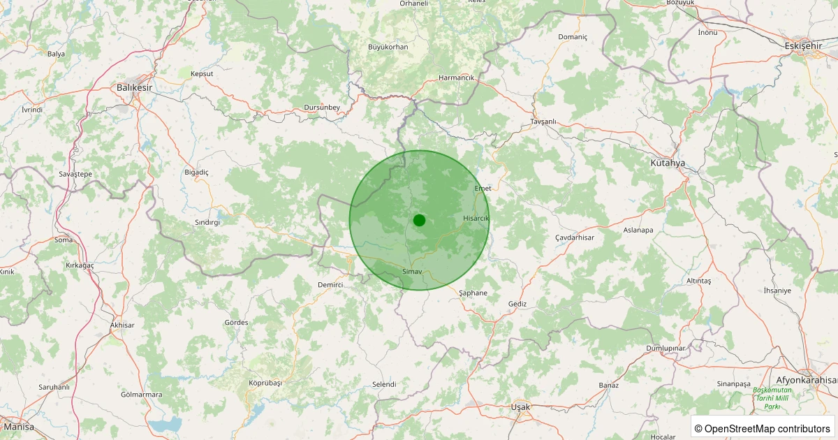 26 Ekim 2025 saat 02:57 - Simav - Maden Köyü - 1.50ml depreminin harita gösterimi