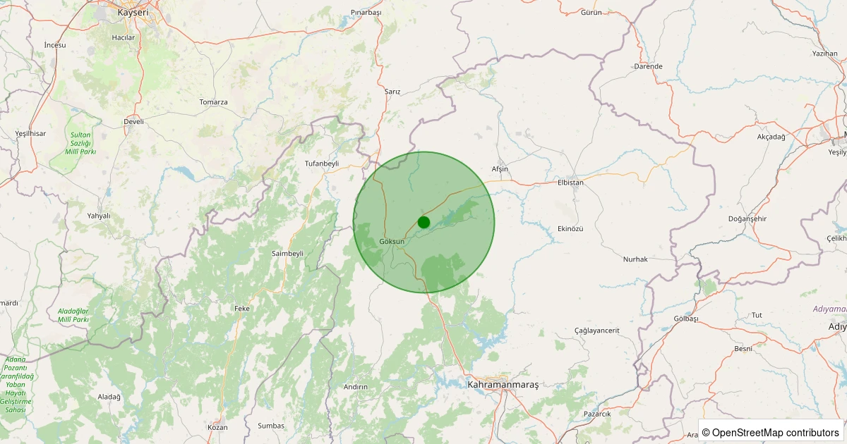 26 Ekim 2025 saat 04:41 - Göksun - 2.70ml depreminin harita gösterimi