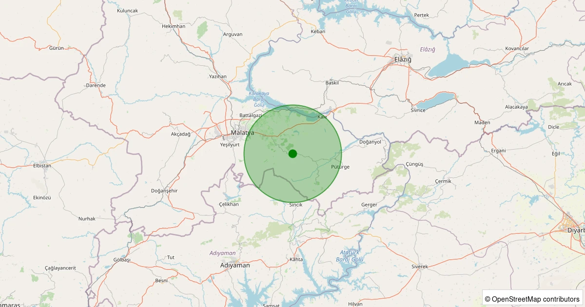 26 Ekim 2025 saat 04:21 - Pütürge - Kökpınar Köyü - 0.90ML depreminin harita gösterimi