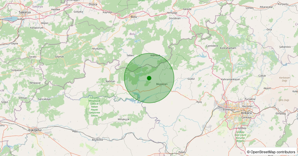 26 Ekim 2025 saat 05:43 - Beypazarı - Kozağaç - 2.00ml depreminin harita gösterimi