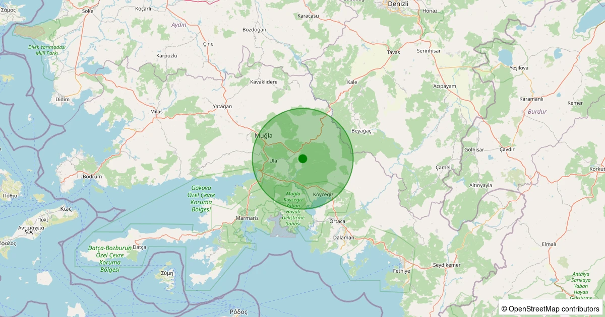 26 Ekim 2025 saat 06:04 - Ula - Kıyra - 1.00ml depreminin harita gösterimi