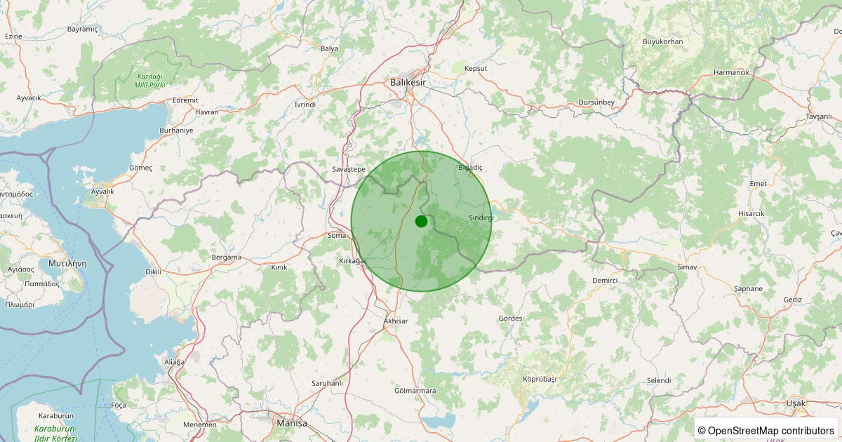 26 Ekim 2025 saat 08:32 - Kırkağaç - Hacet - 1.20ml depreminin harita gösterimi
