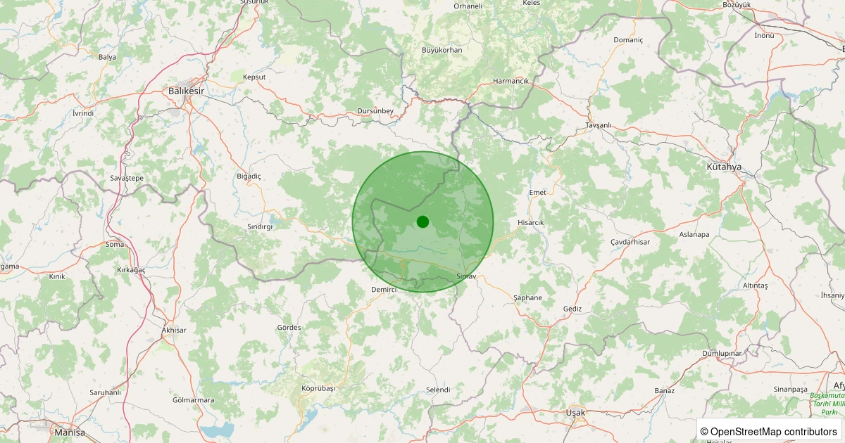 26 Ekim 2025 saat 10:27 - Simav - 0.90ML depreminin harita gösterimi