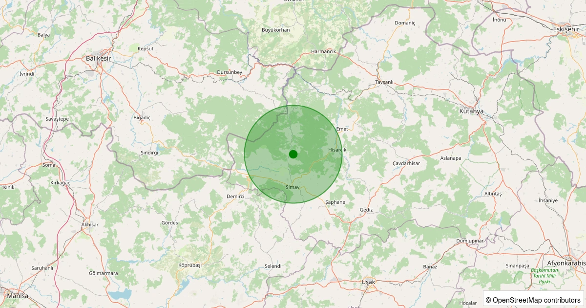 26 Ekim 2025 saat 12:26 - Simav - Koyunoba Köyü - 1.90ml depreminin harita gösterimi