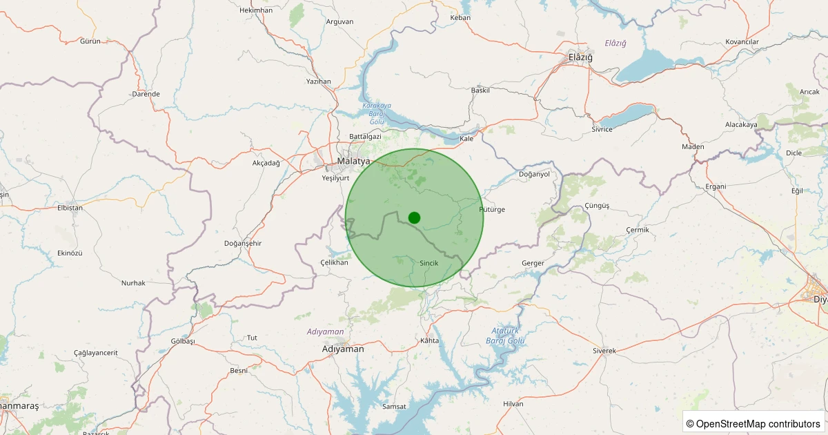 26 Ekim 2025 saat 12:05 - Battalgazi - Gülümuşağı Köyü - 1.90ML depreminin harita gösterimi