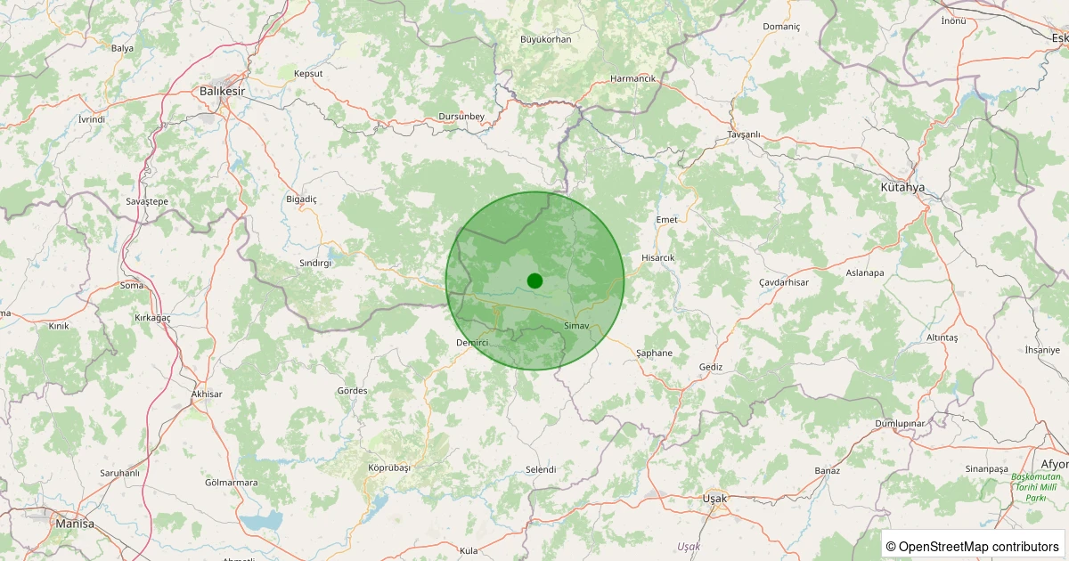26 Ekim 2025 saat 12:29 - Simav - Yeniler Köyü - 1.60ml depreminin harita gösterimi