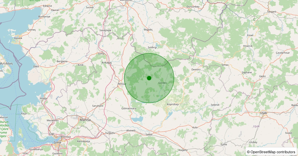 26 Ekim 2025 saat 12:56 - Akhisar - Dağdere Köyü - 0.80ML depreminin harita gösterimi
