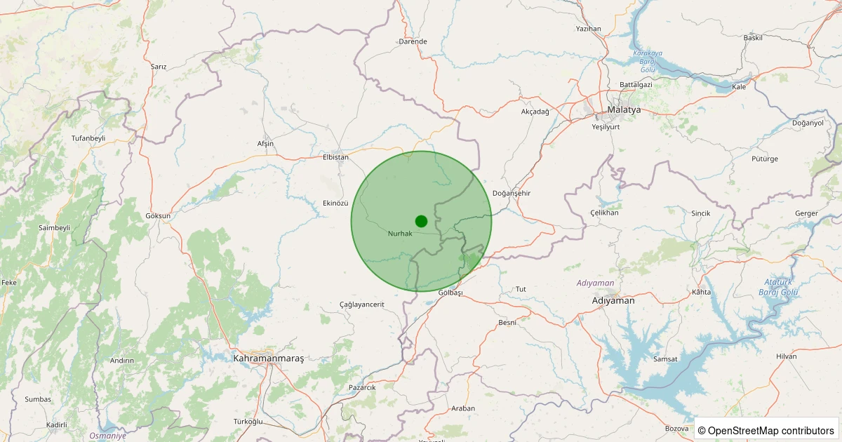 26 Ekim 2025 saat 14:07 - Nurhak - K.Tatlar Pınarbaşı - 2.10ml depreminin harita gösterimi