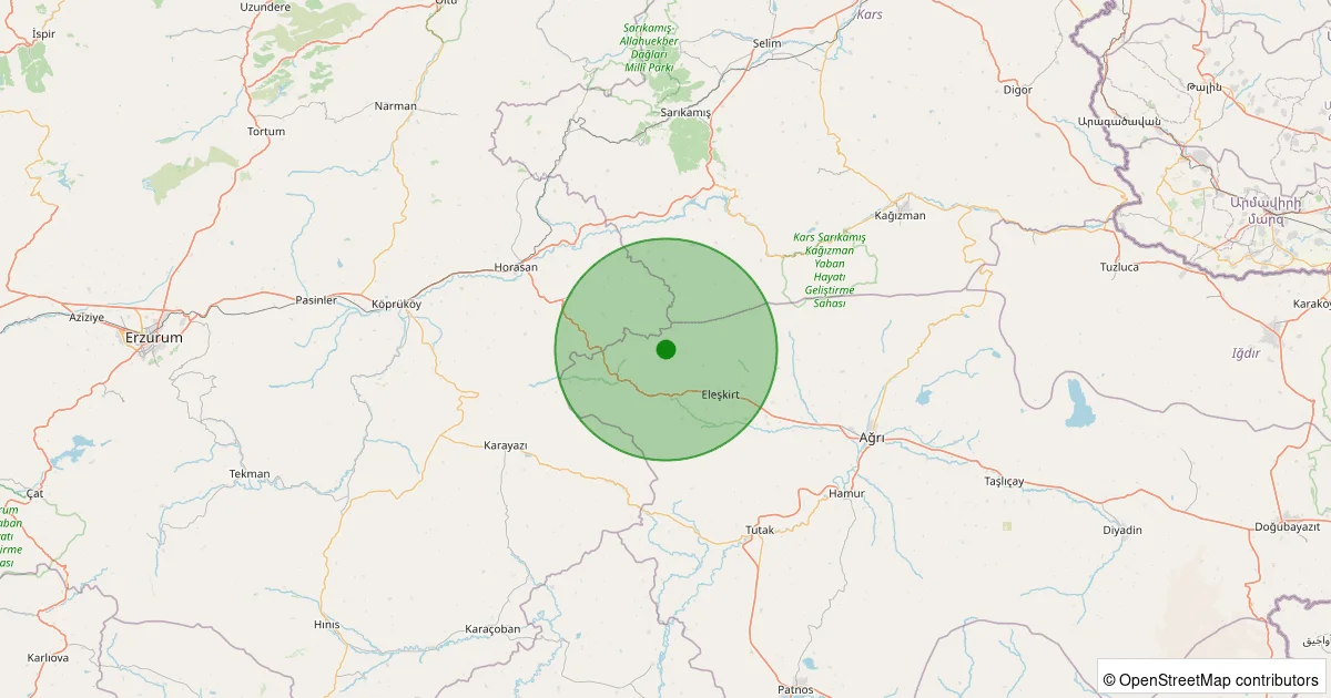 06 Ekim 2025 saat 10:50 - Eleşkirt - 1.60ML depreminin harita gösterimi