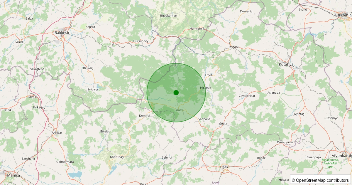 26 Ekim 2025 saat 14:27 - Simav - Hamzabey - 1.70ml depreminin harita gösterimi