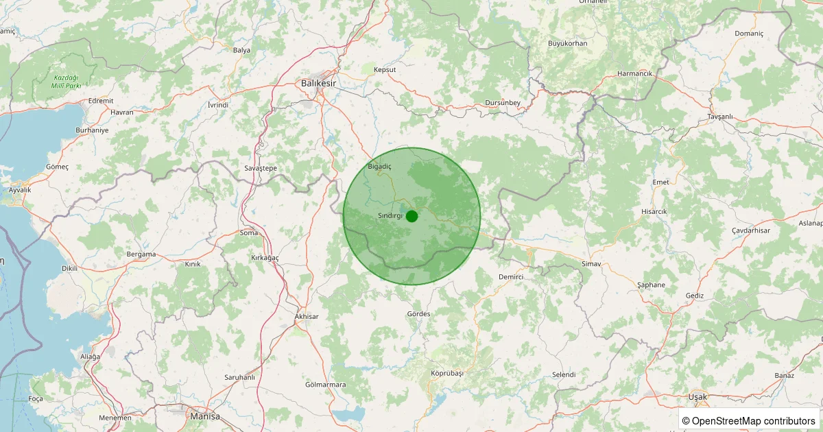 06 Ekim 2025 saat 11:01 - Sındırgı - 1.10ML depreminin harita gösterimi